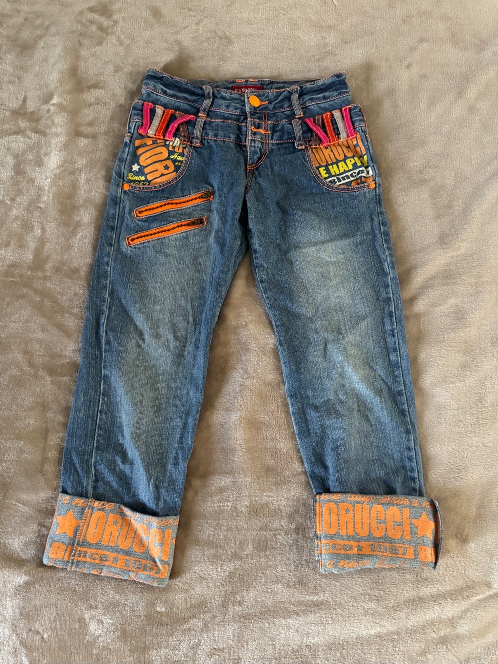 Rare Fiorucci J-SS 140 Y2K Harajuku Double Waist Graphic Jeans XXS XS - Picture 3 of 16